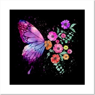 Galaxy Floral Butterfly Posters and Art